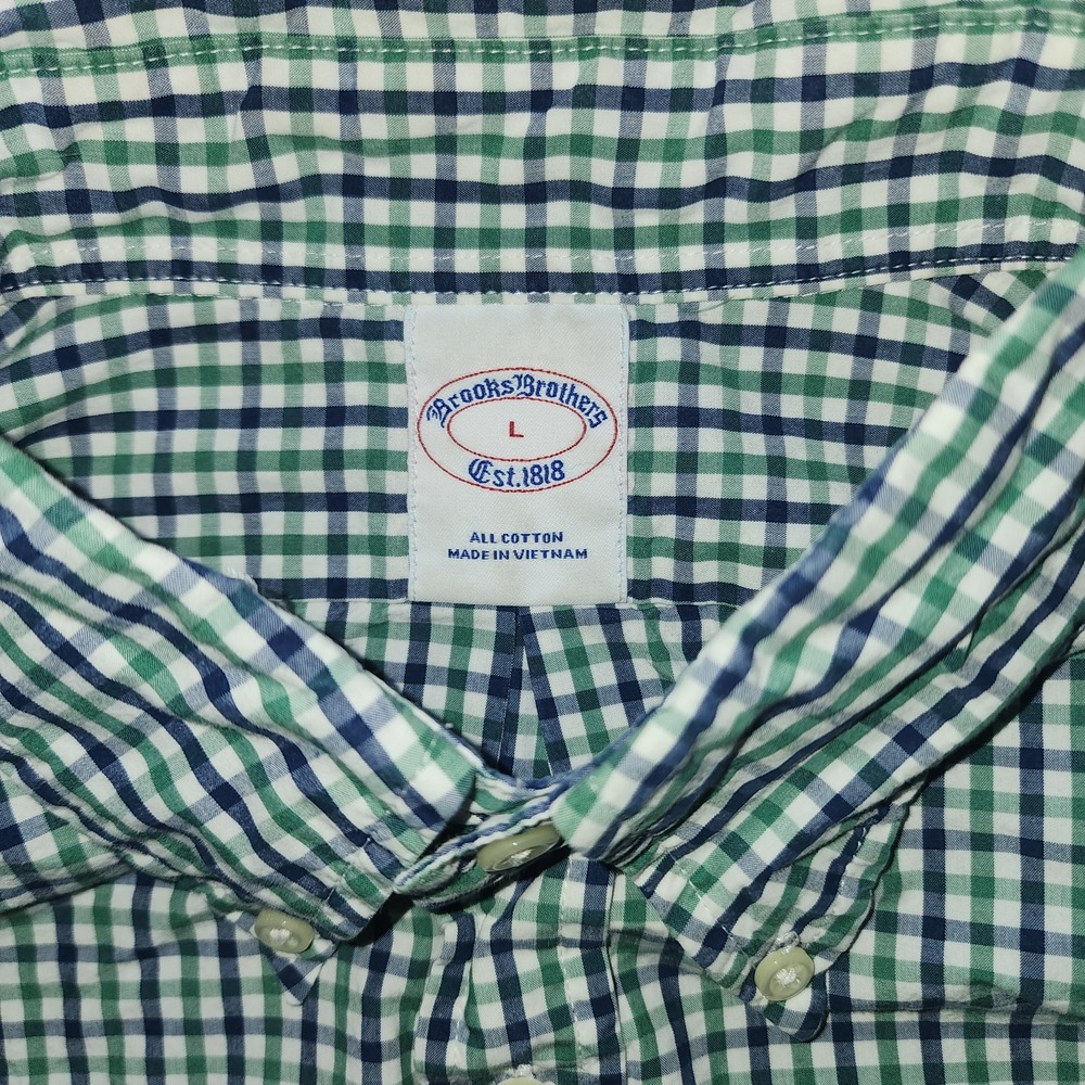 Brooks Brother's Men's Large Long Sleeve Button Down Shirt Green/Blue Plaid - Picture 2 of 8